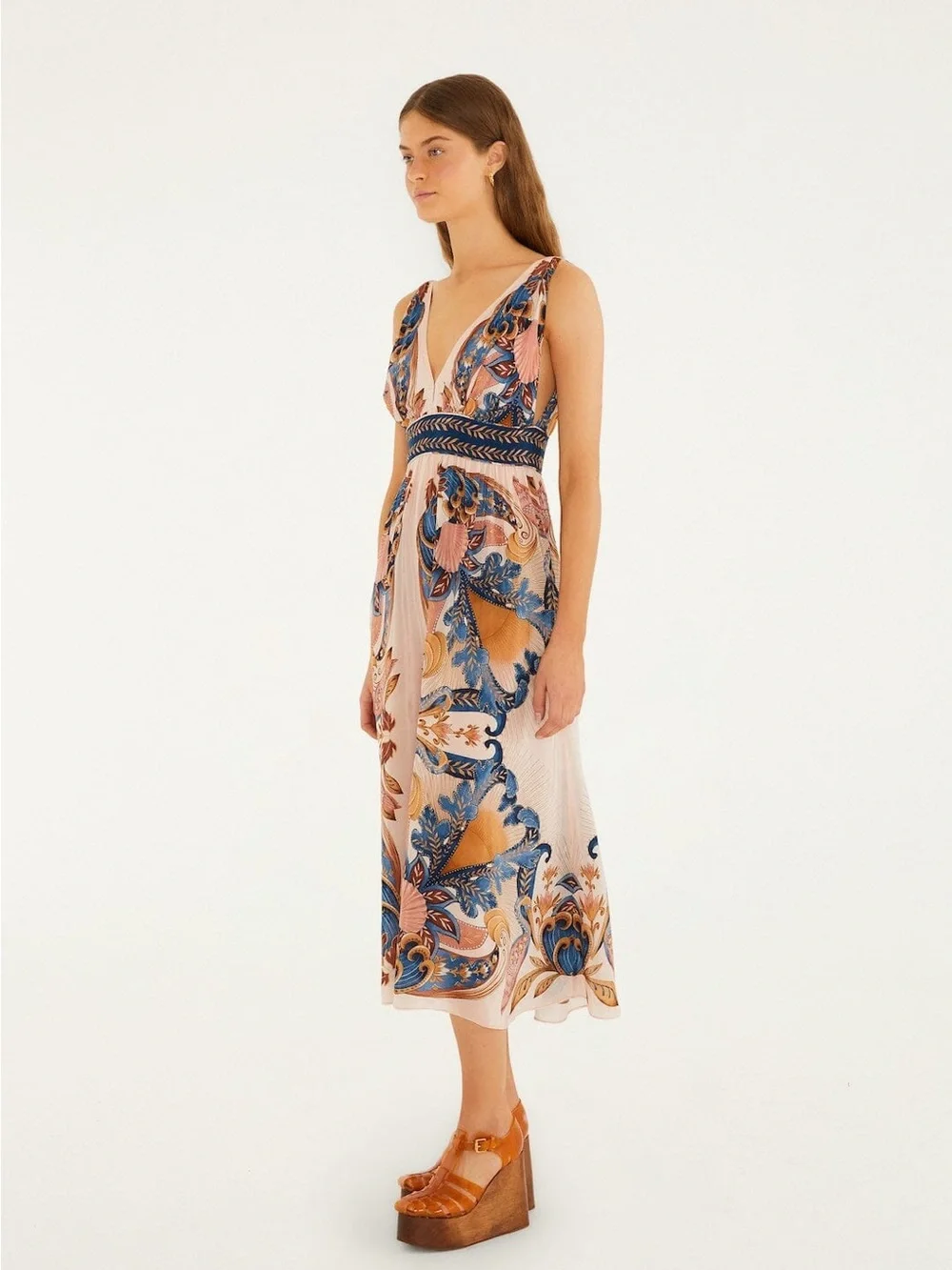 Farm Rio Soft Pink Garden Scarf V Neck Midi Dress M - Picture 7 of 7